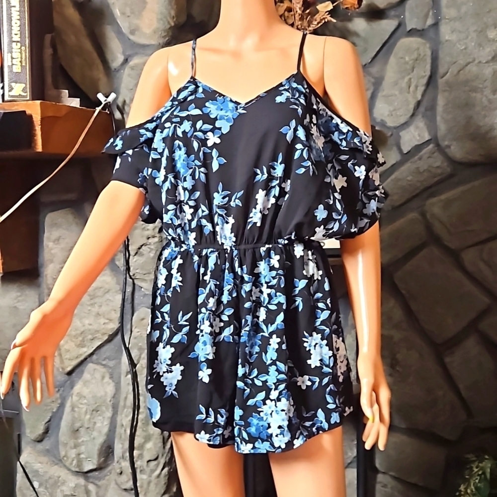 Charlotte Russe Black & Blue Floral Romper